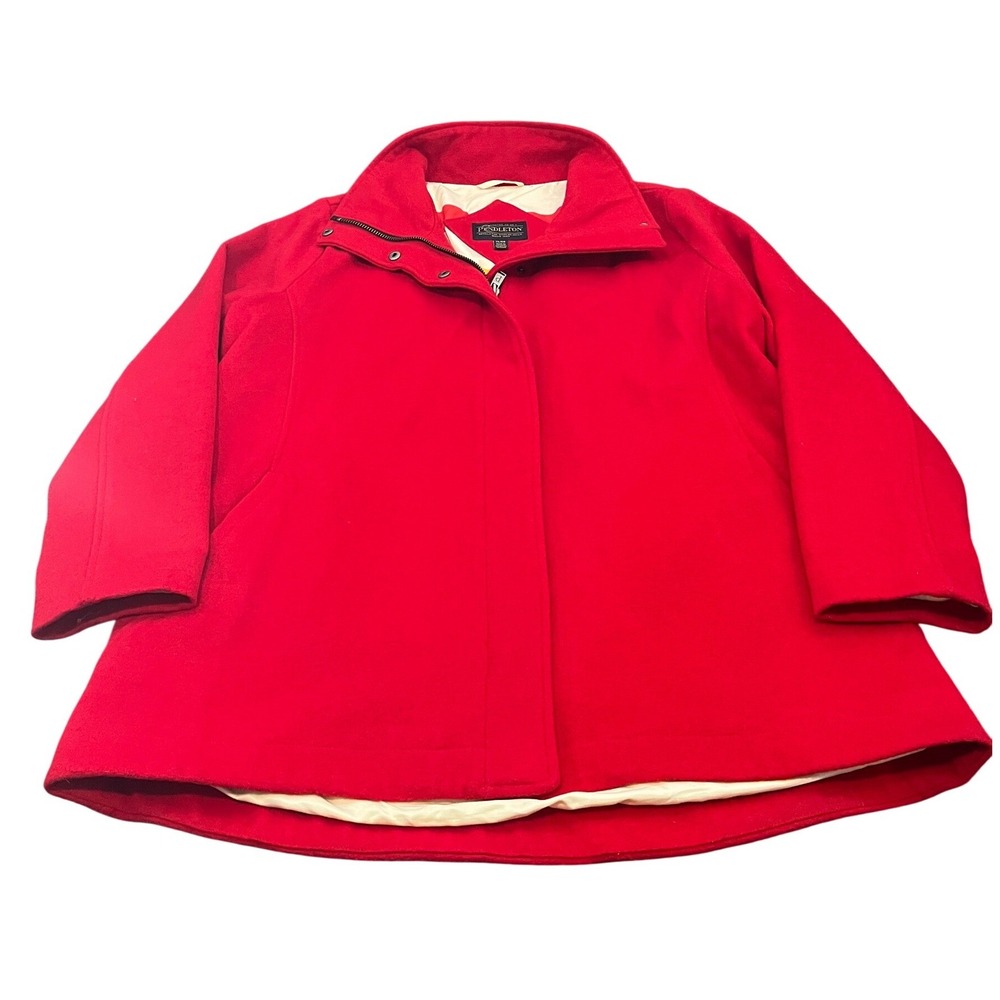 Pendleton Wool Coat Womens XL Red Full Zip Snap‎ Front Lined Jacket Pea Stripe
